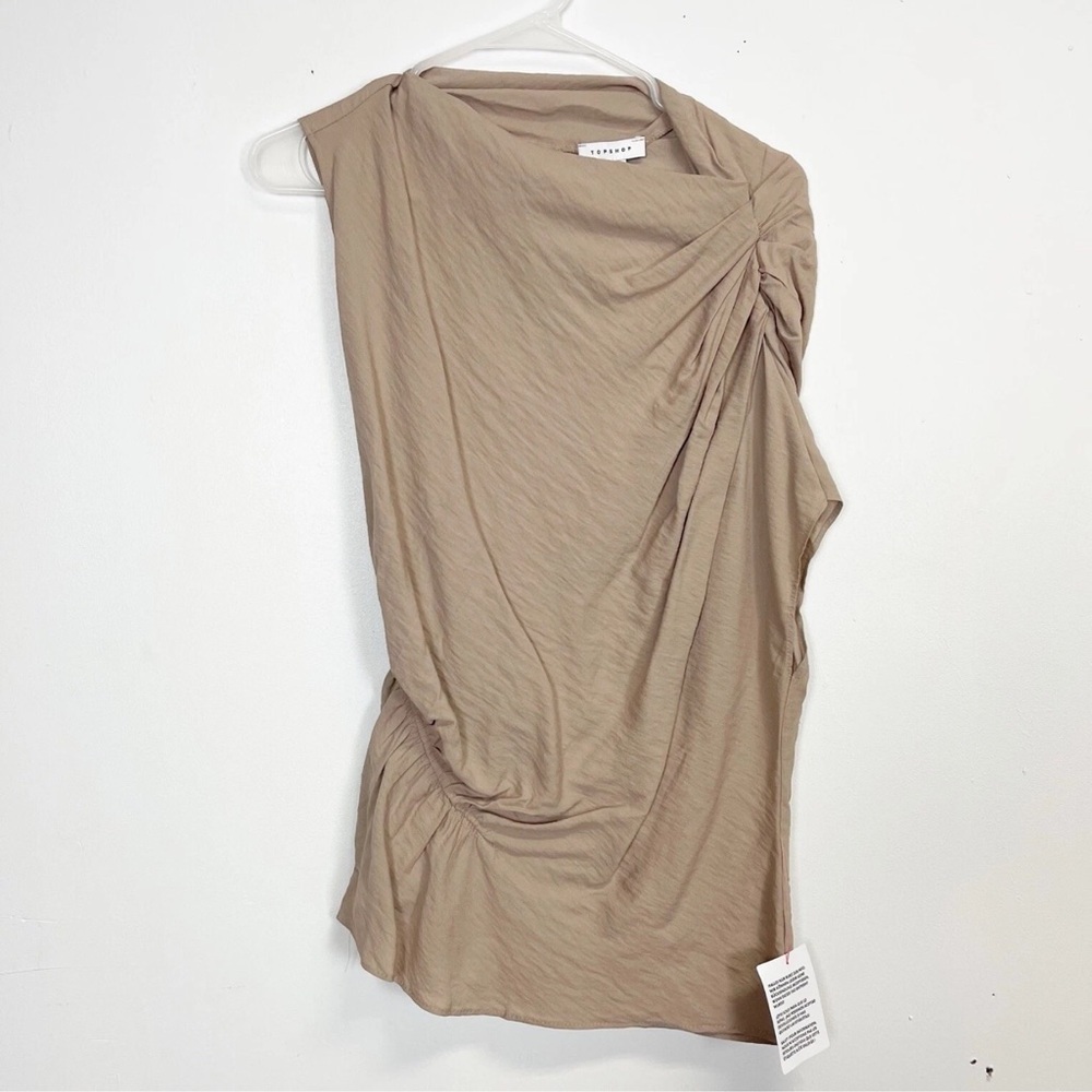 NEW Topshop Blouse Womens Size US 6 Tan Sleeveless Asymmetric Top NWT